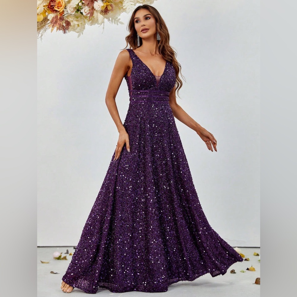 Faeriesty Purple Sequined A-line Gown Size XL